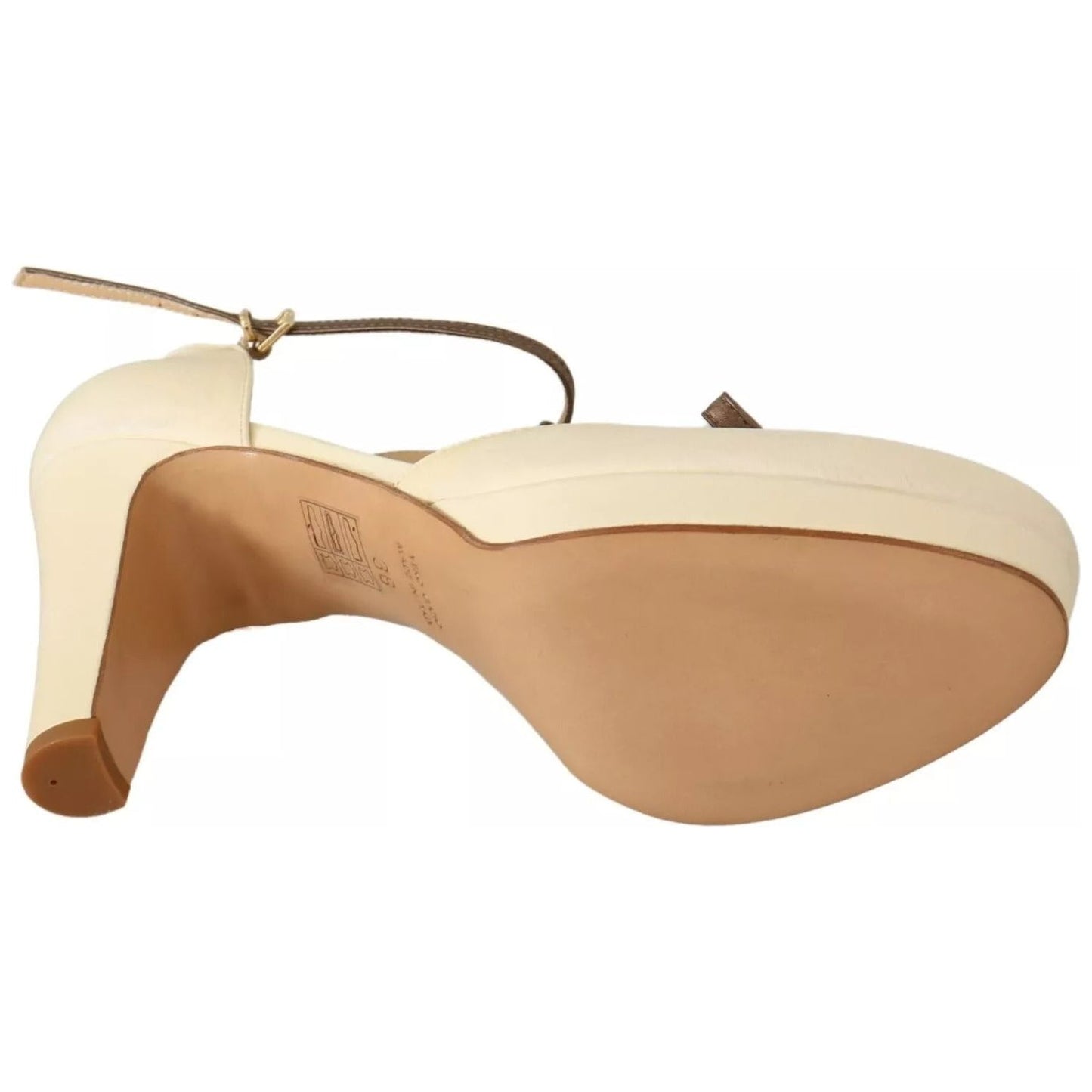 SERGIO LEVANTESI Beige T-Strap Block Heels Pumps Leather Shoes