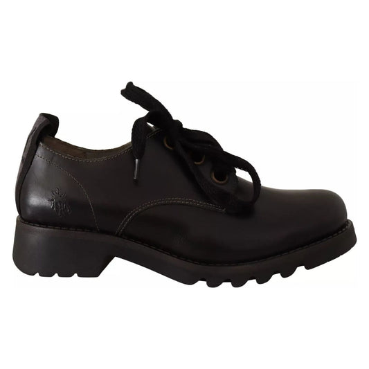 FLY LONDON Black Leather Low Top Lace Up Women Oxford Shoes
