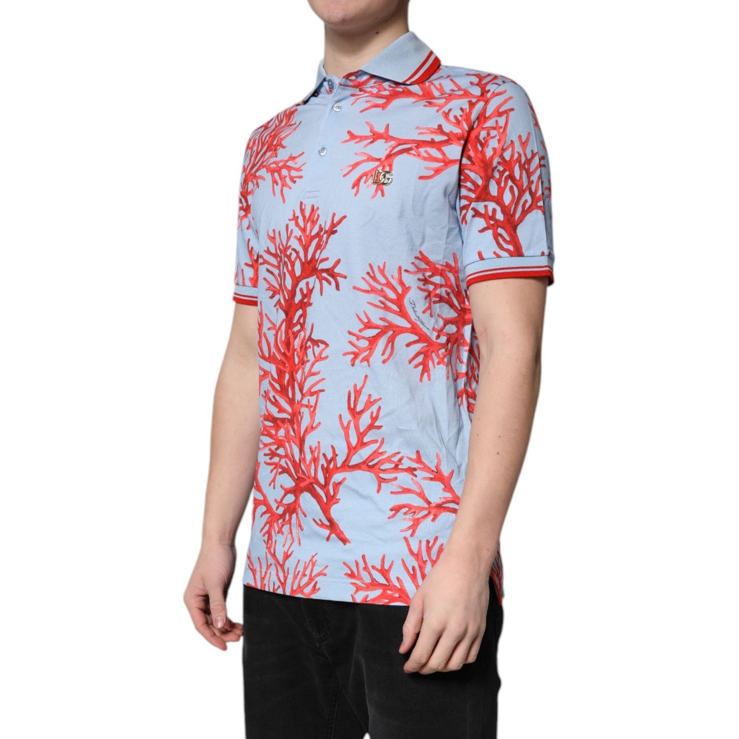 Dolce & Gabbana Light Blue Coral Cotton Polo Shirt T-shirt TSH70100-50
