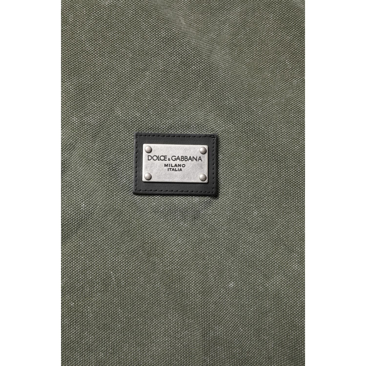Dolce & Gabbana Army Green Logo Plaque Cotton Polo Shirt T-shirt