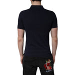 Dolce & Gabbana Dark Blue Cotton Crown Collared Polo T-shirt