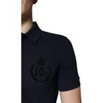 Dolce & Gabbana Dark Blue Cotton Crown Collared Polo T-shirt