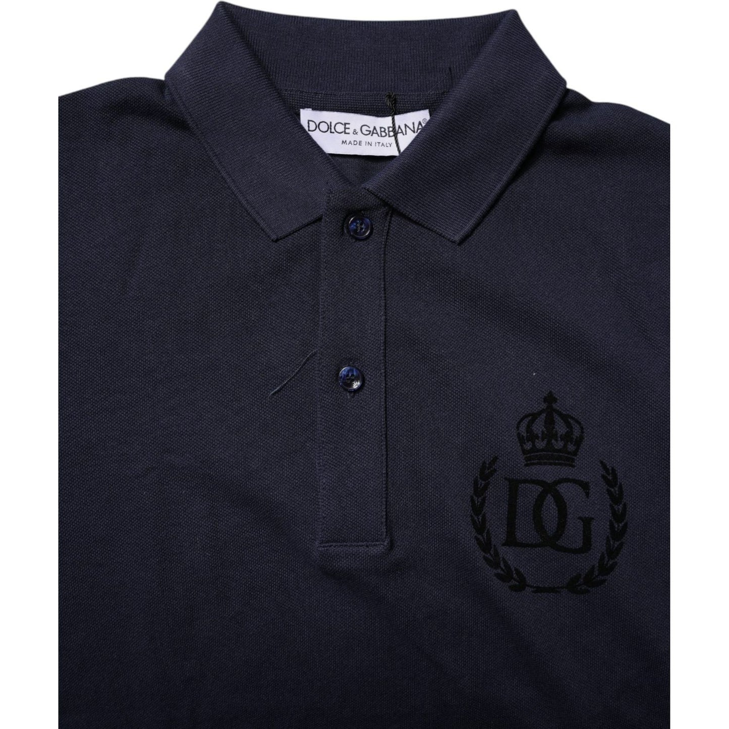 Dolce & Gabbana Dark Blue Cotton Crown Collared Polo T-shirt