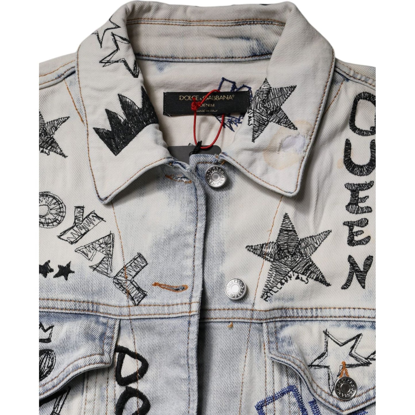 Dolce & Gabbana Light Blue Graffiti Button Down Denim Jacket JKT41298-40