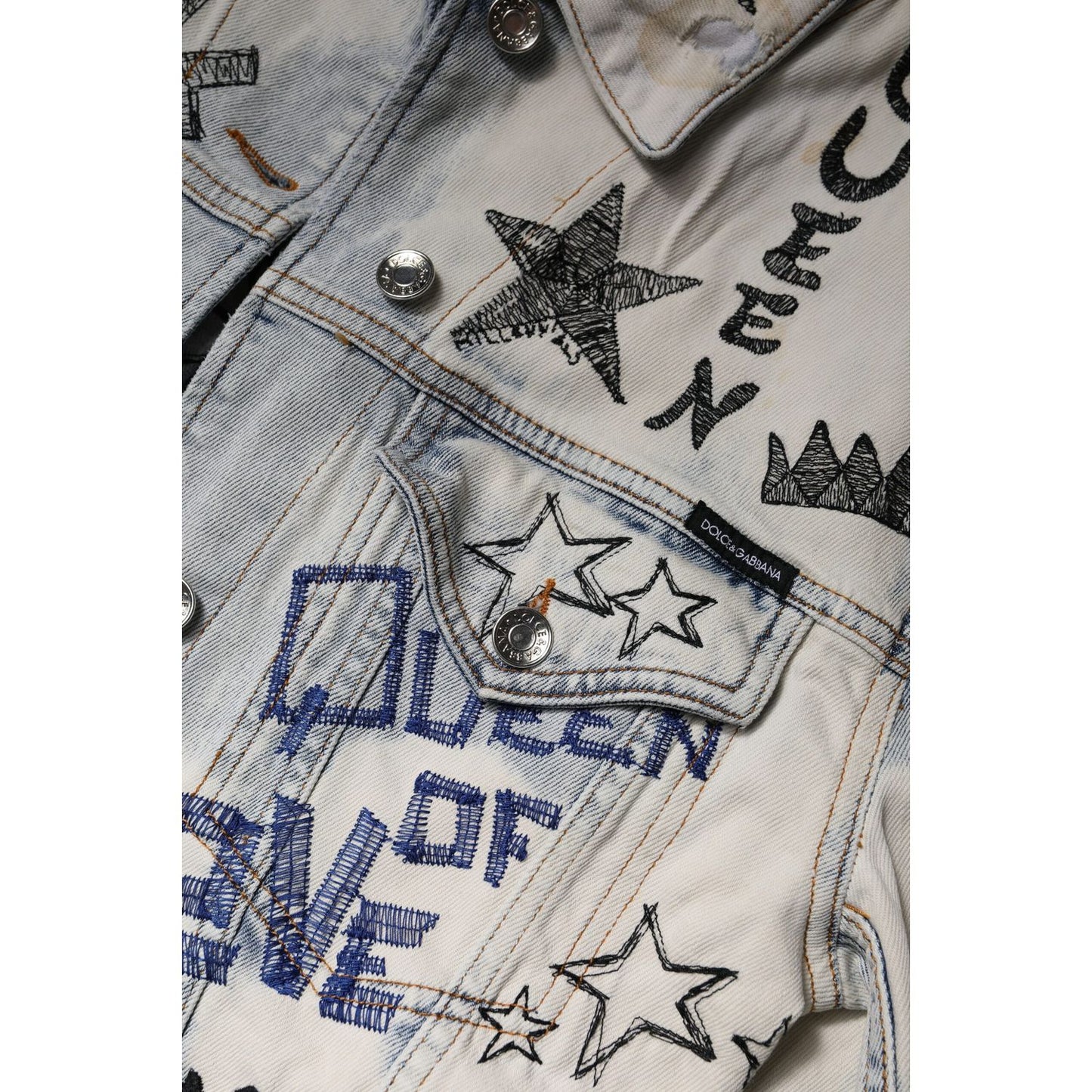 Dolce & Gabbana Light Blue Graffiti Button Down Denim Jacket JKT41298-40