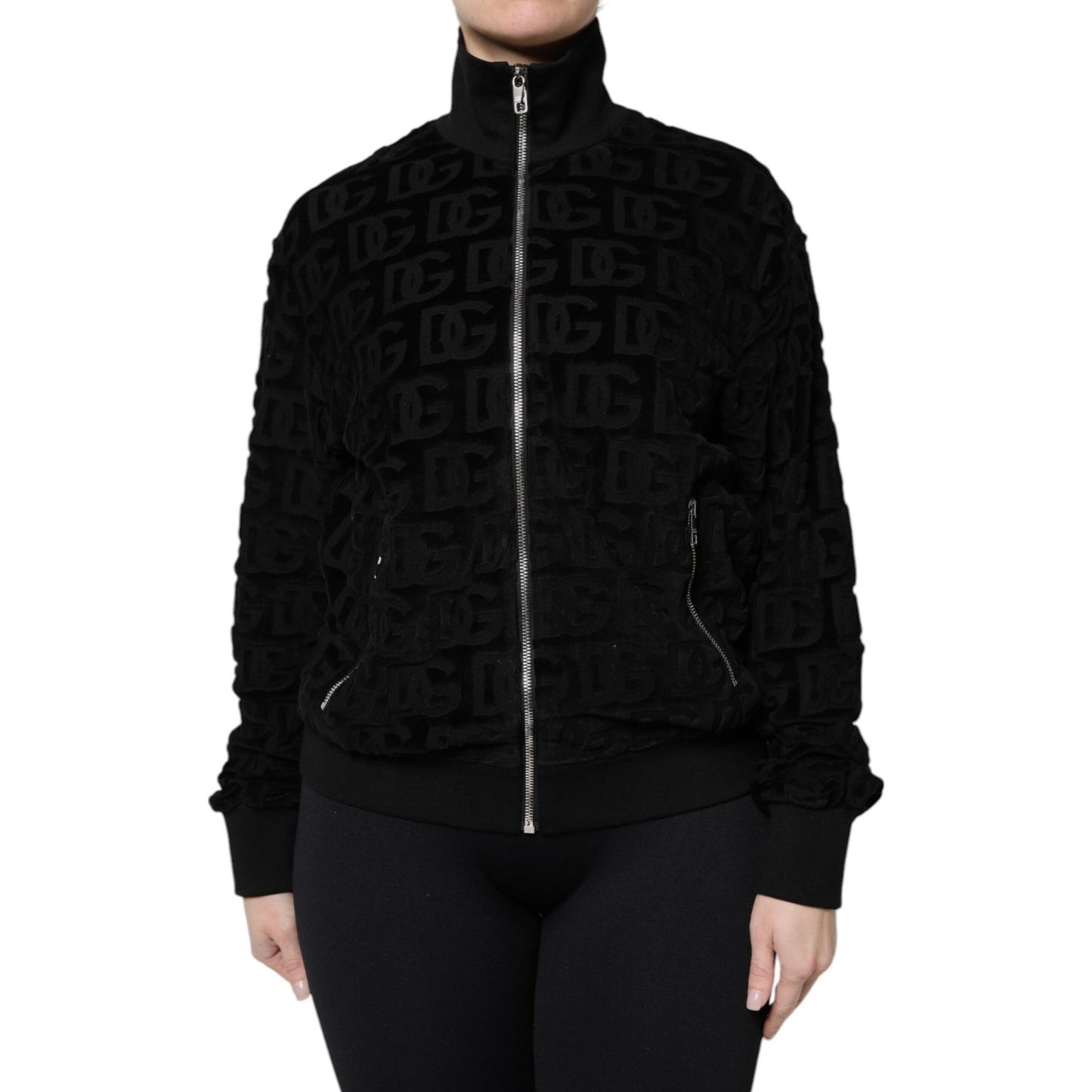 Dolce & Gabbana Black Logo Monogram Full Zip Bomber Jacket