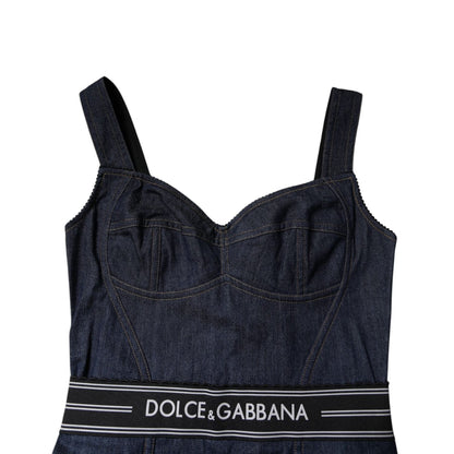 Dolce & Gabbana Blue Cotton Stretch Sleeveless Bodycon Denim Bodysuit