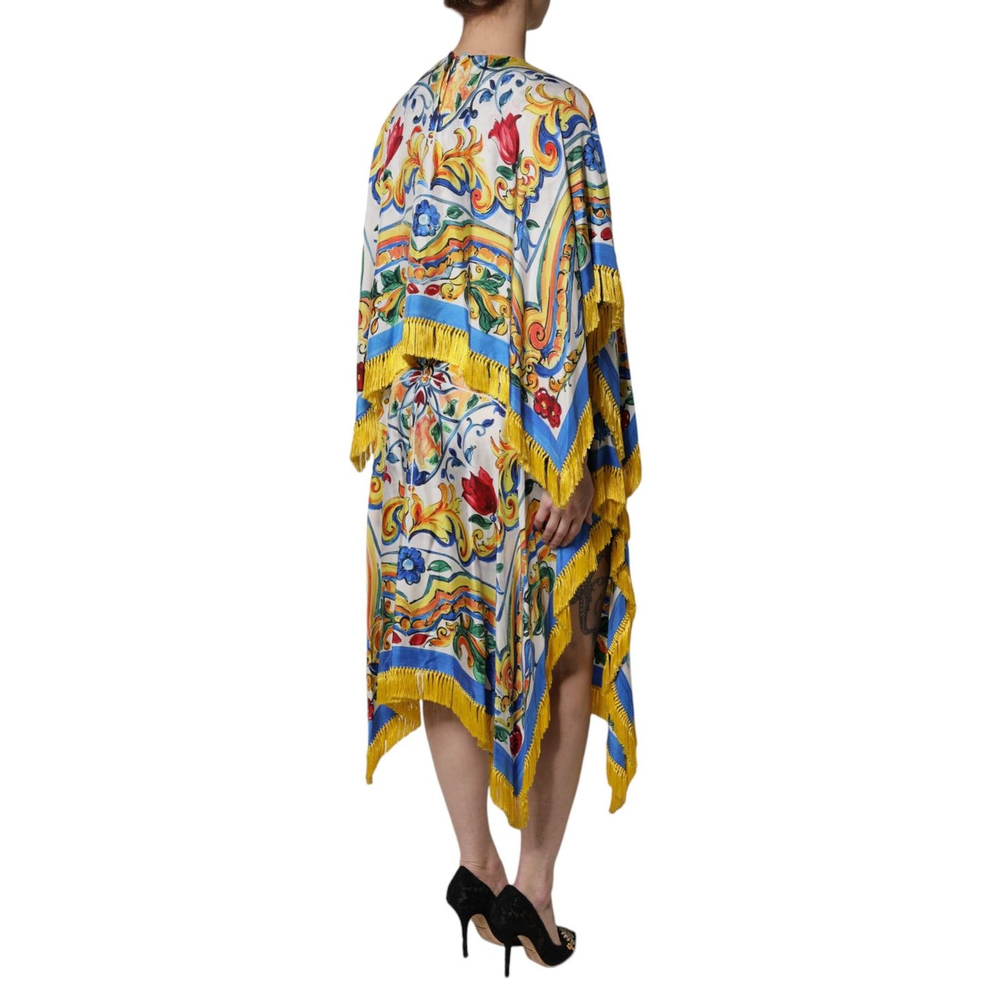 Dolce & Gabbana Multicolor Majolica Kaftan Short Sleeves Maxi Dress