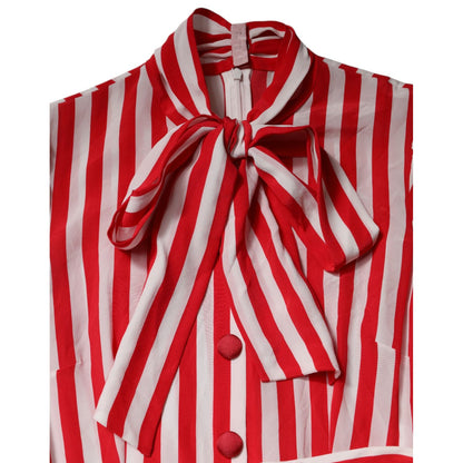 Dolce & Gabbana White Red Stripes Long Sleeves Midi Dress