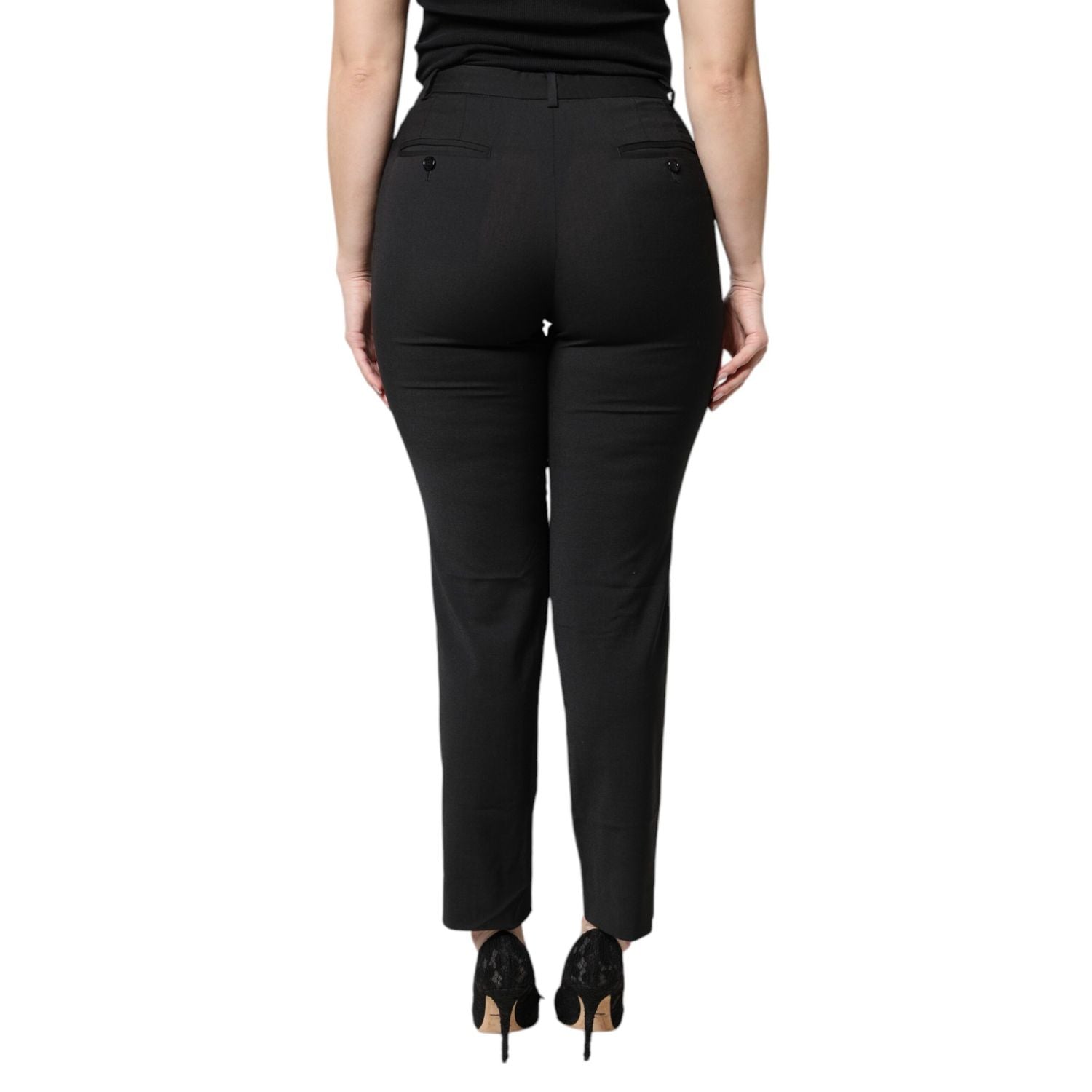 Dolce & Gabbana Black Polyester High Waist Slim Pants