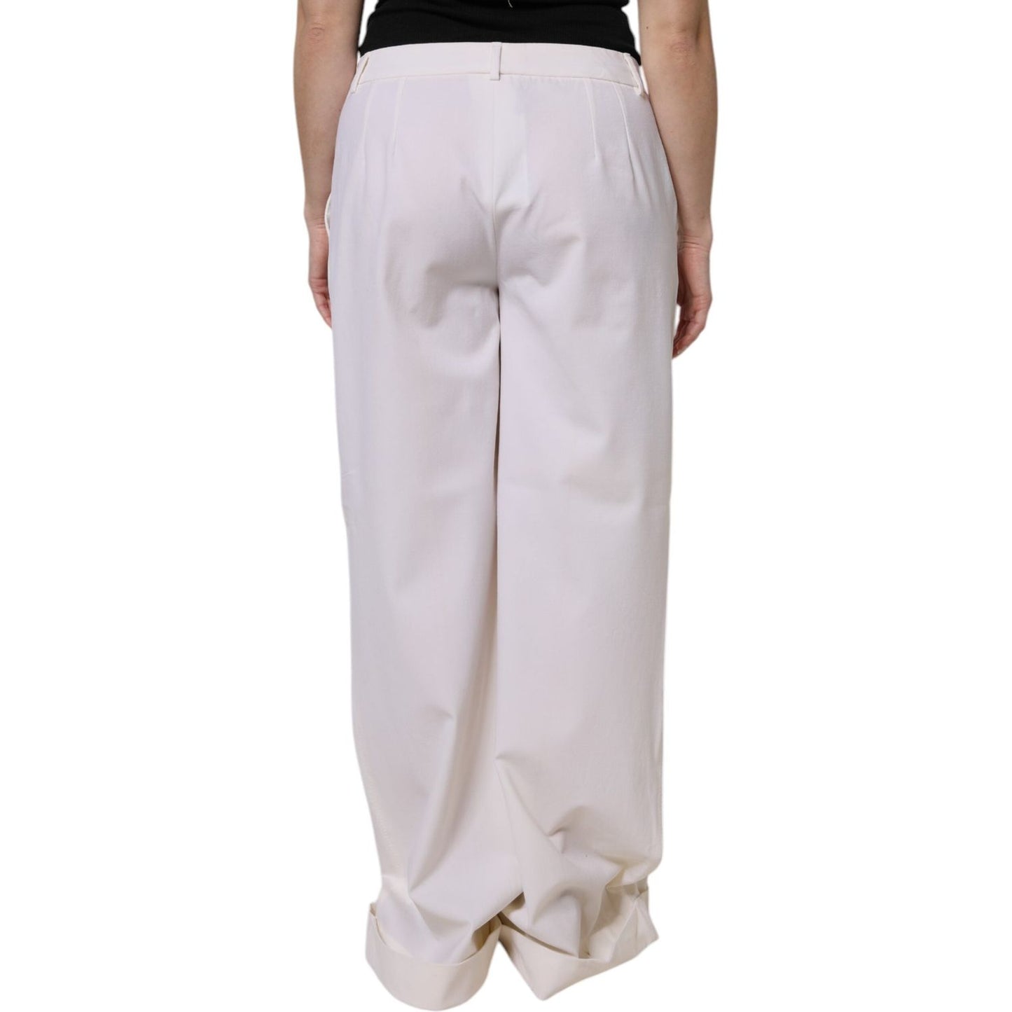 Dolce & Gabbana White Wool Mid Waist Wide Leg Pants