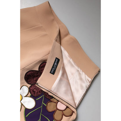 Dolce & Gabbana Beige Floral High Waist Pencil Cut Skirt