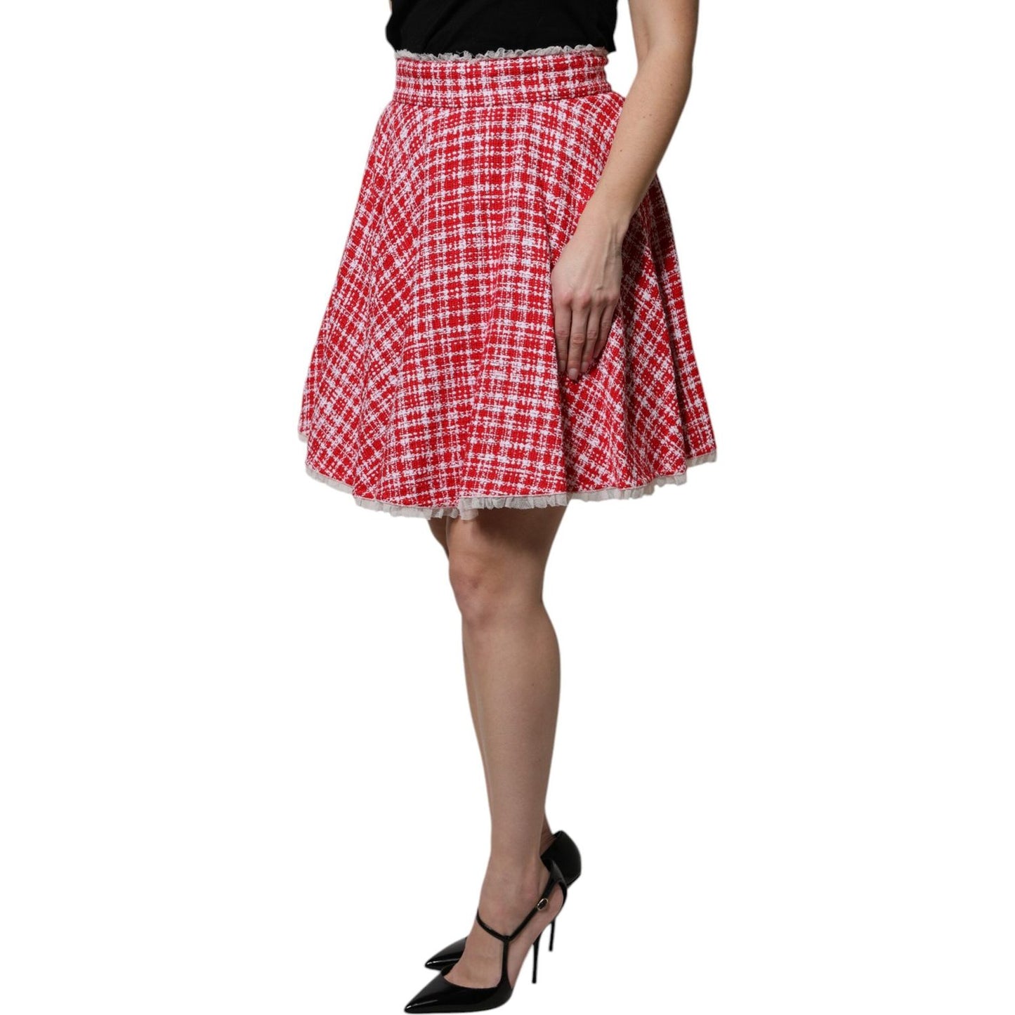 Dolce & Gabbana Red White High Waist A-line Above Knee Skirt SKI2089-38