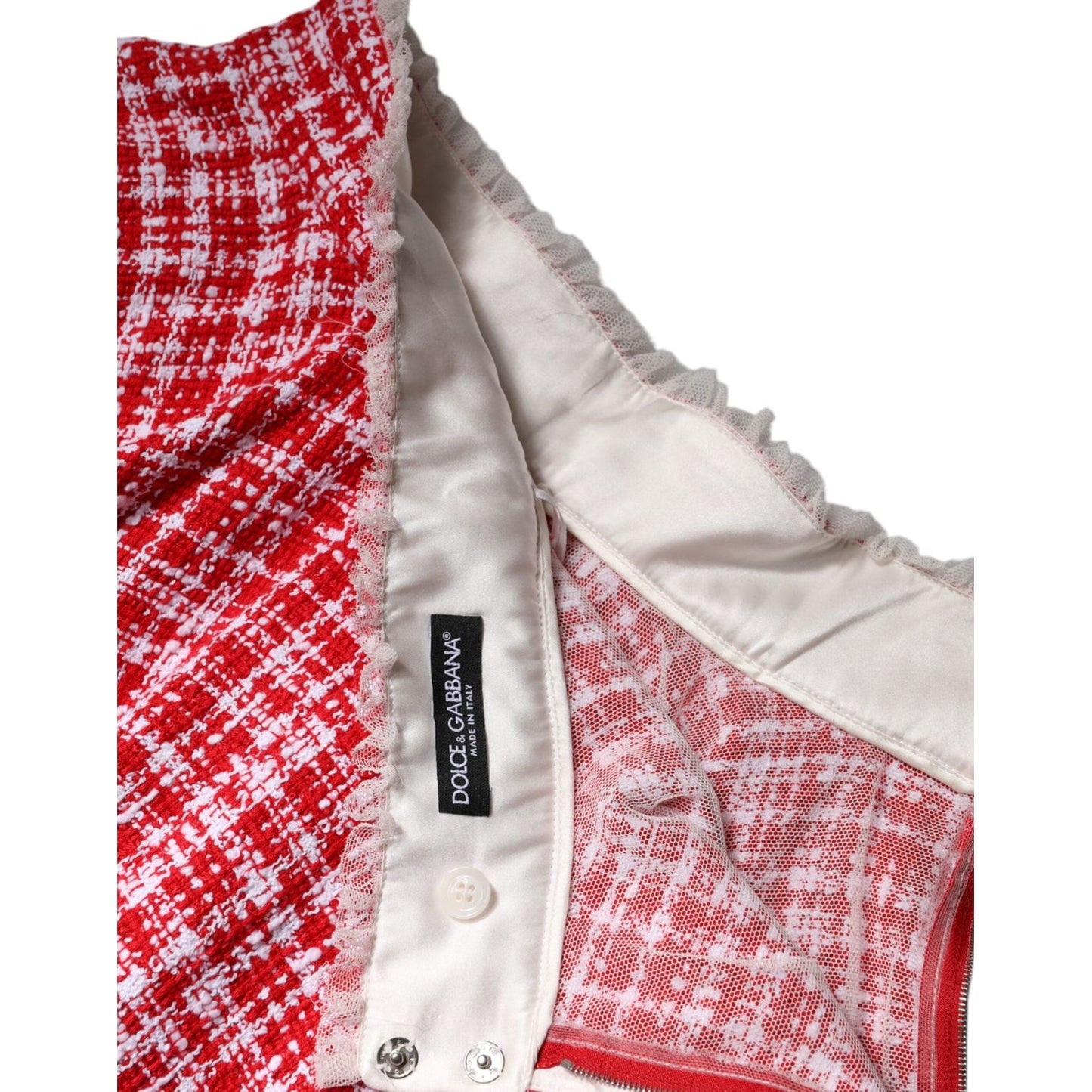 Dolce & Gabbana Red White High Waist A-line Above Knee Skirt SKI2089-38