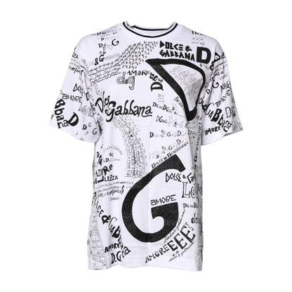 Dolce & Gabbana White Graffiti Print Cotton Crew Neck T-shirt
