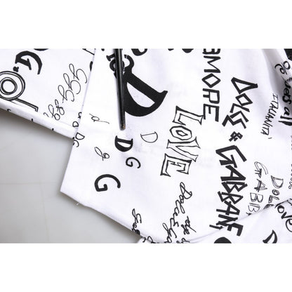 Dolce & Gabbana White Graffiti Print Cotton Crew Neck T-shirt