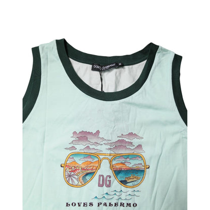 Dolce & Gabbana Light Green Graphic Print Sleeveless Tank T-shirt