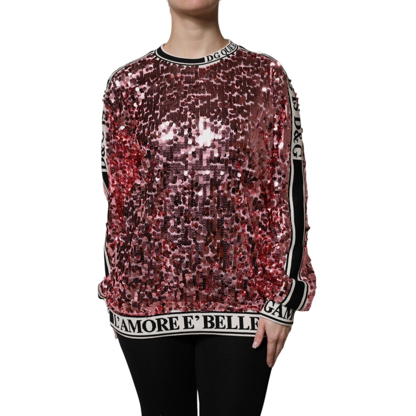 Dolce & Gabbana Pink DG Queen Sequin Pullover Sweater