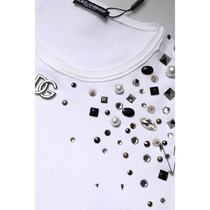 Dolce & Gabbana White Embellished Long Sleeve Cropped Sweater