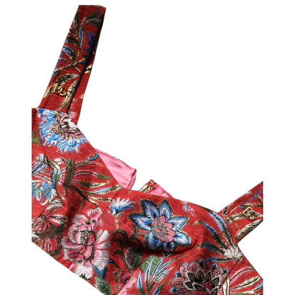 Dolce & Gabbana Red Floral Brocade Cropped Bustier Corset Top