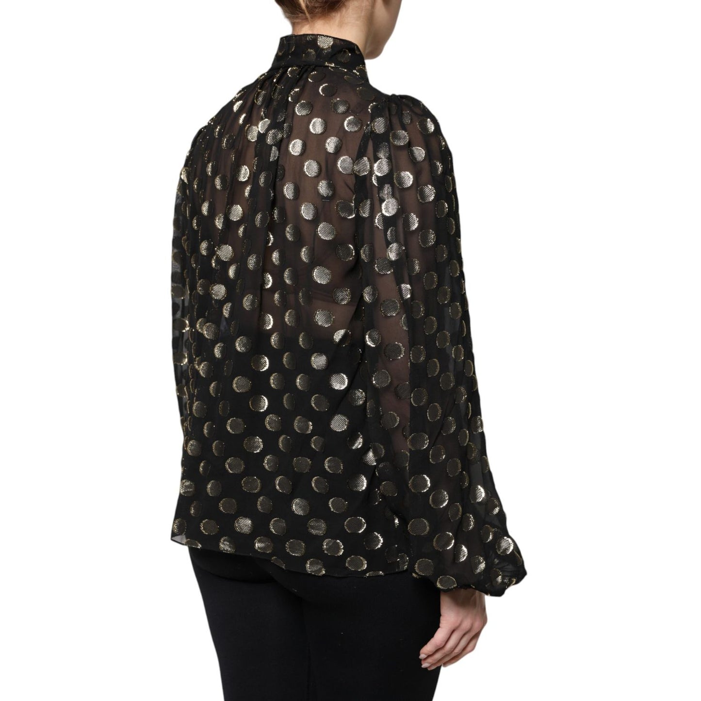 Dolce & Gabbana Black Sheer Tied Neck Polka Dots Blouse Top