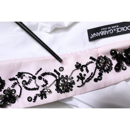 Dolce & Gabbana White Embellished Collared Dress Shirt Top