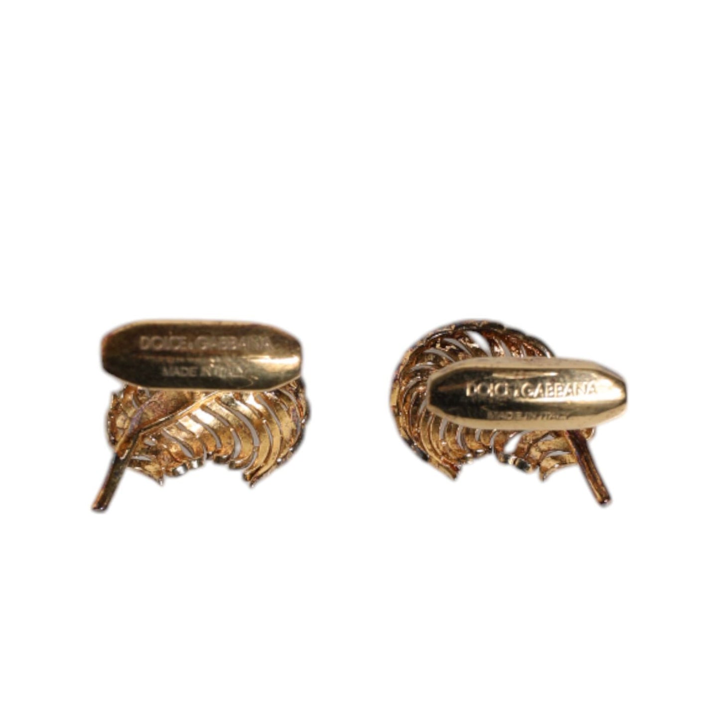 Dolce & Gabbana Gold 925 Sterling Silver Crystal Leaf Accessory Cufflink