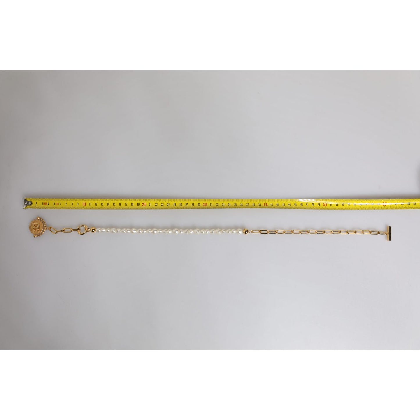 Dolce & Gabbana Gold Chain Brass Faux Pearl Charm Logo Pendant Necklace