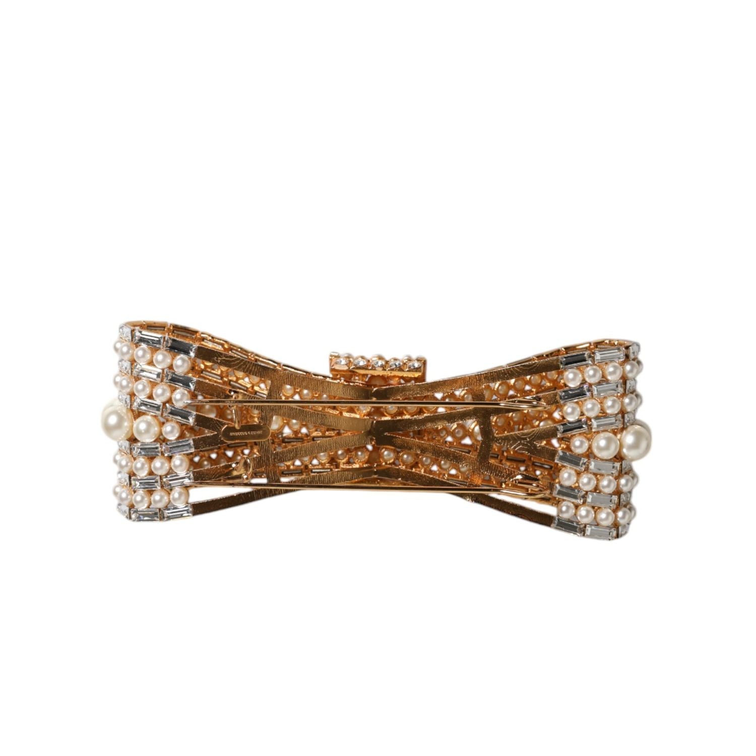 Dolce & Gabbana Gold Tone Brass Bow Crystal FauxPearl Embellished Brooch