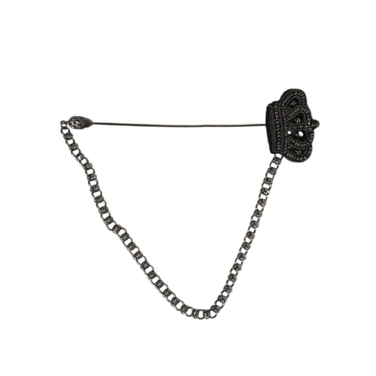Dolce & Gabbana Silver Tone Brass Crown Chain Women Brooch Lapel Pin SMY10470