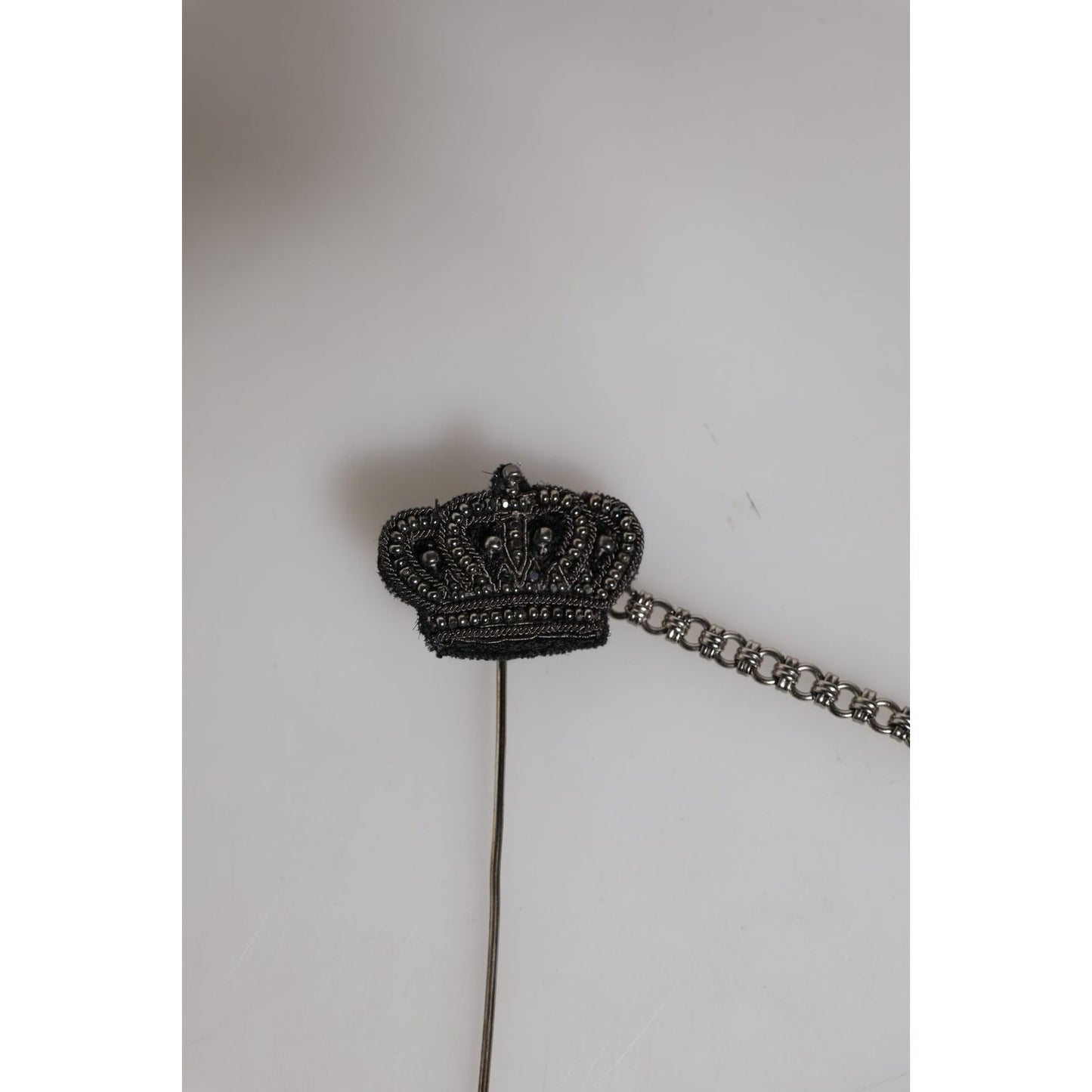 Dolce & Gabbana Silver Tone Brass Crown Chain Women Brooch Lapel Pin