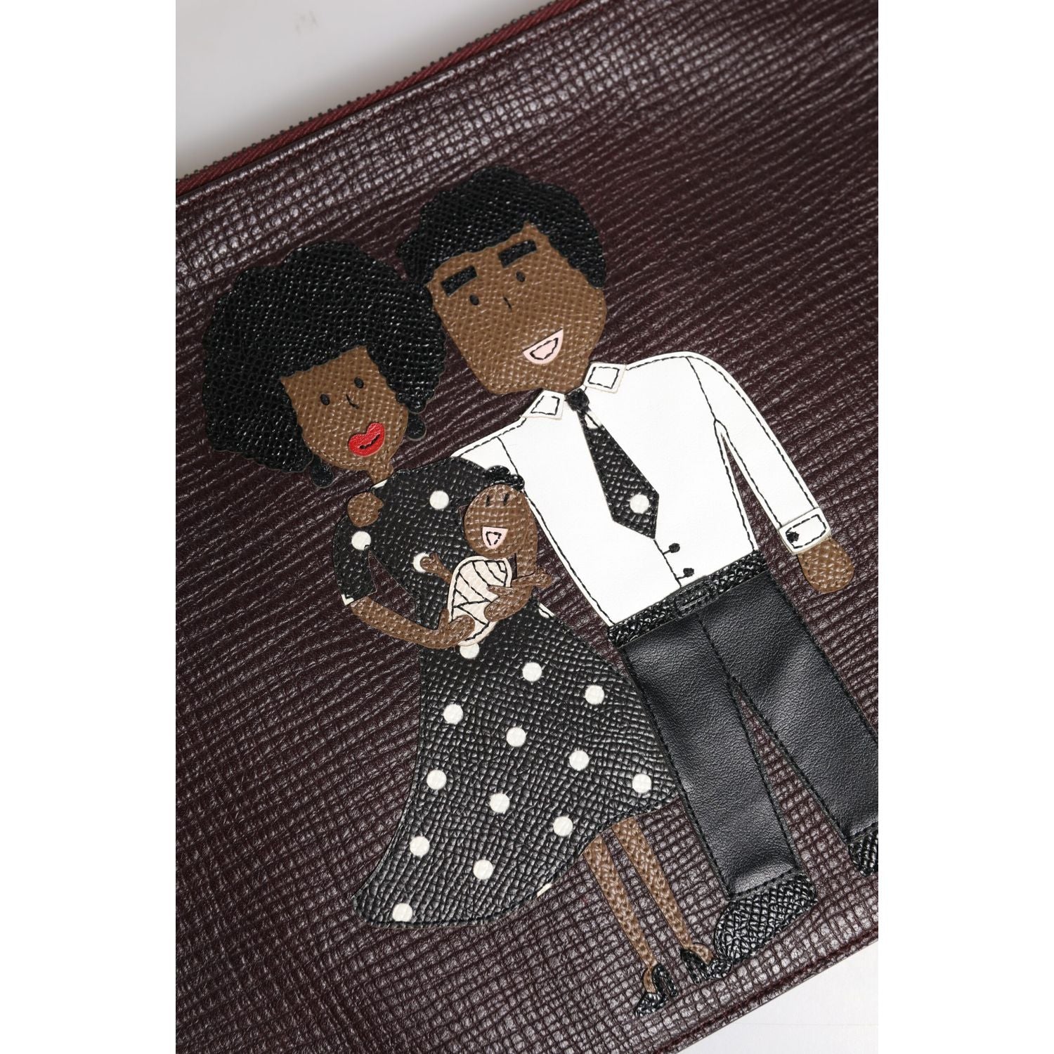 Dolce & Gabbana Brown Leather #DGFAMILY Embellished Men Clutch Pouch Bag