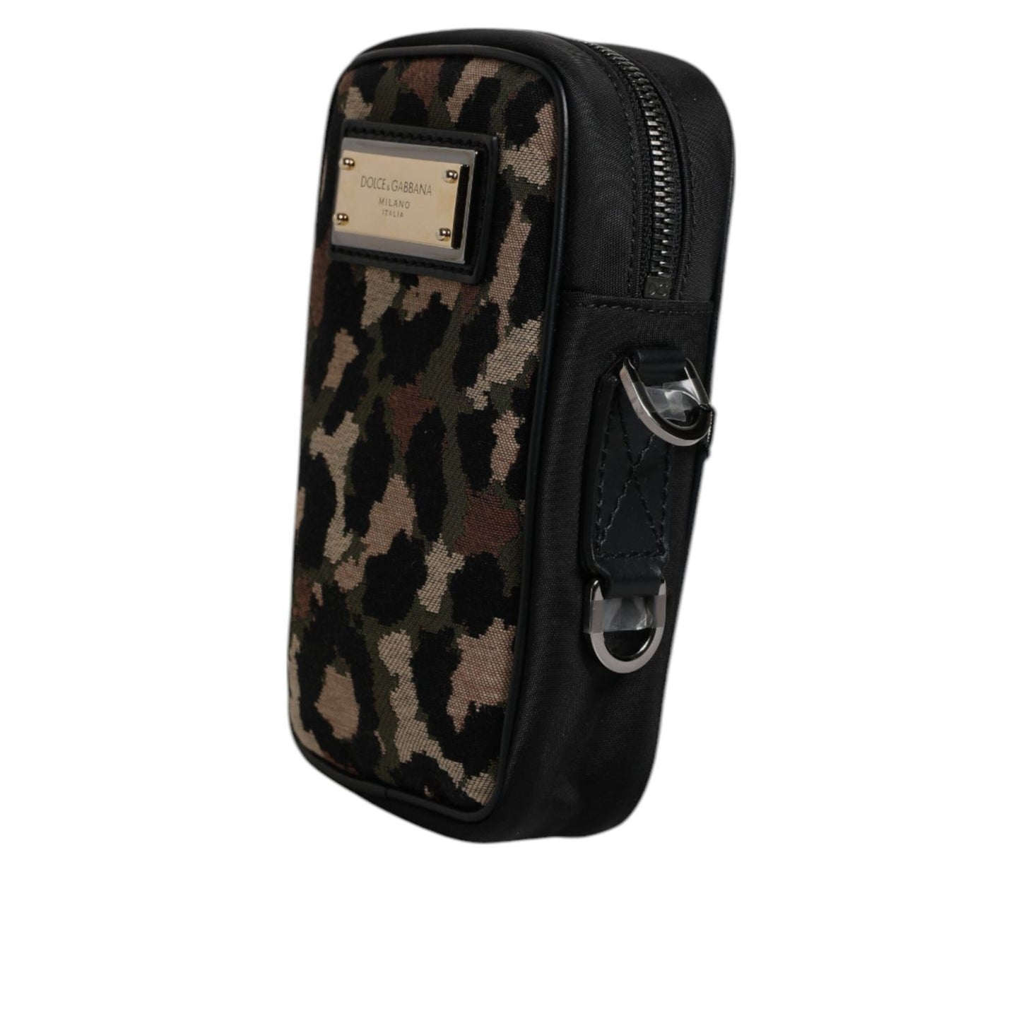 Dolce & Gabbana Multicolor Leopard Jacquard Logo Plaque Neck Strap Bag