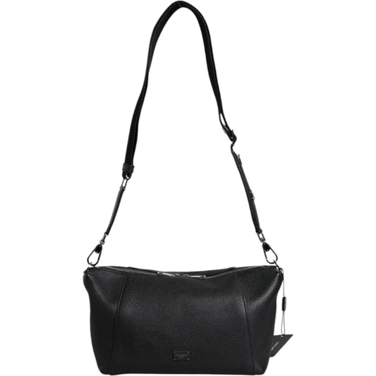 Dolce & Gabbana Black Leather Logo Plaque Shoulder Crossbody Bag