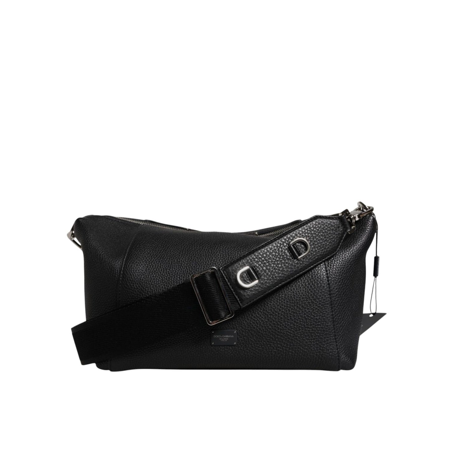 Dolce & Gabbana Black Leather Logo Plaque Shoulder Crossbody Bag