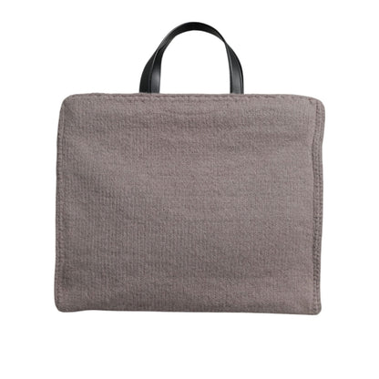 Dolce & Gabbana Grey Alpaca Wool Logo Plaque Tote Shoulder Bag