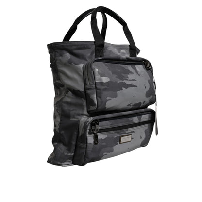 Dolce & Gabbana Gray Camo Cotton Multiple Compartments Tote Bag