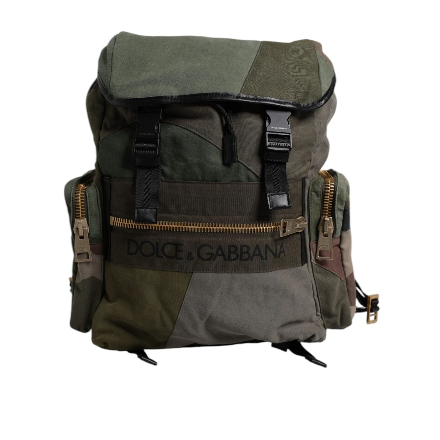 Dolce & Gabbana Military Green Patchwork Travel Backpack Bag
