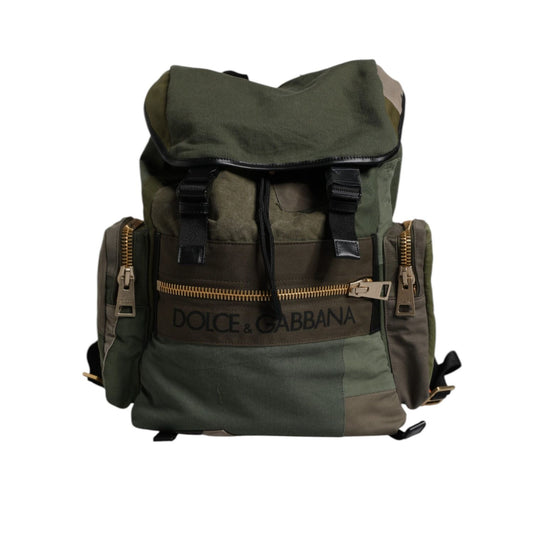 Dolce & Gabbana Military Green Patchwork School Backpack Bag