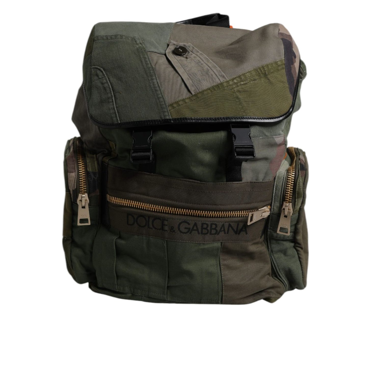 Dolce & Gabbana Military Green Patchwork Travel Backpack Bag