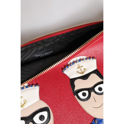 Dolce & Gabbana Red #DGFamily Embellished Leather Clutch Bag