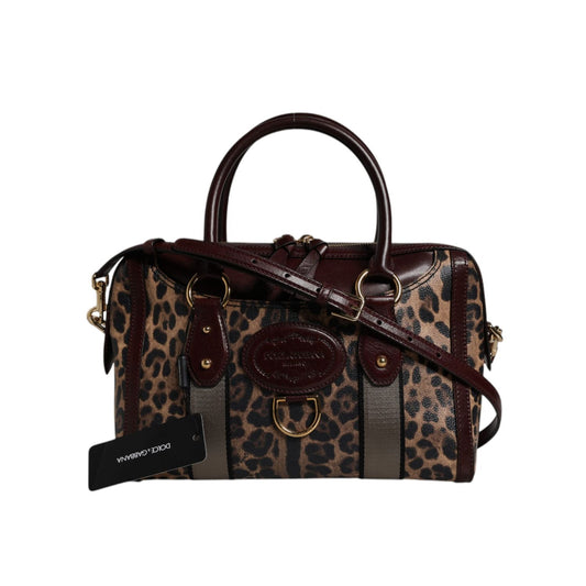 Dolce & Gabbana Brown Leopard Leather Shoulder Strap Duffle Bag