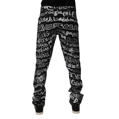 Dolce & Gabbana Black Cotton Logo Print Straight Denim Jeans