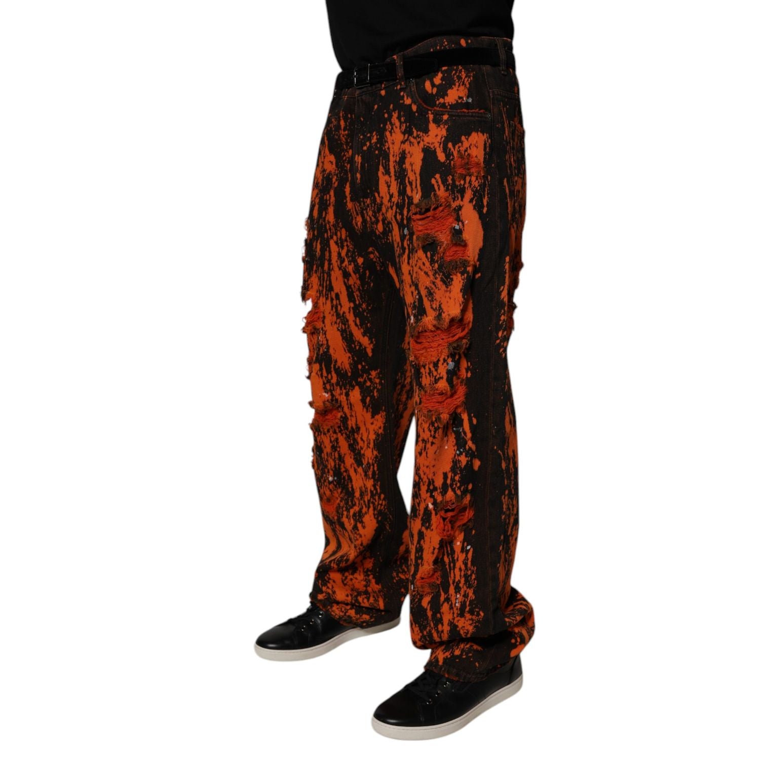 Dolce & Gabbana Black Red Tie Dye Cotton Straight Denim Jeans