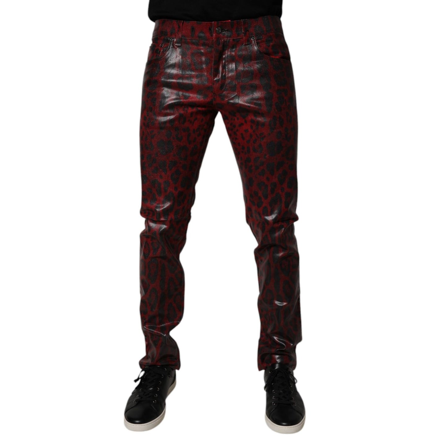 Dolce & Gabbana Red Leopard Cotton Skinny Men Denim Jeans