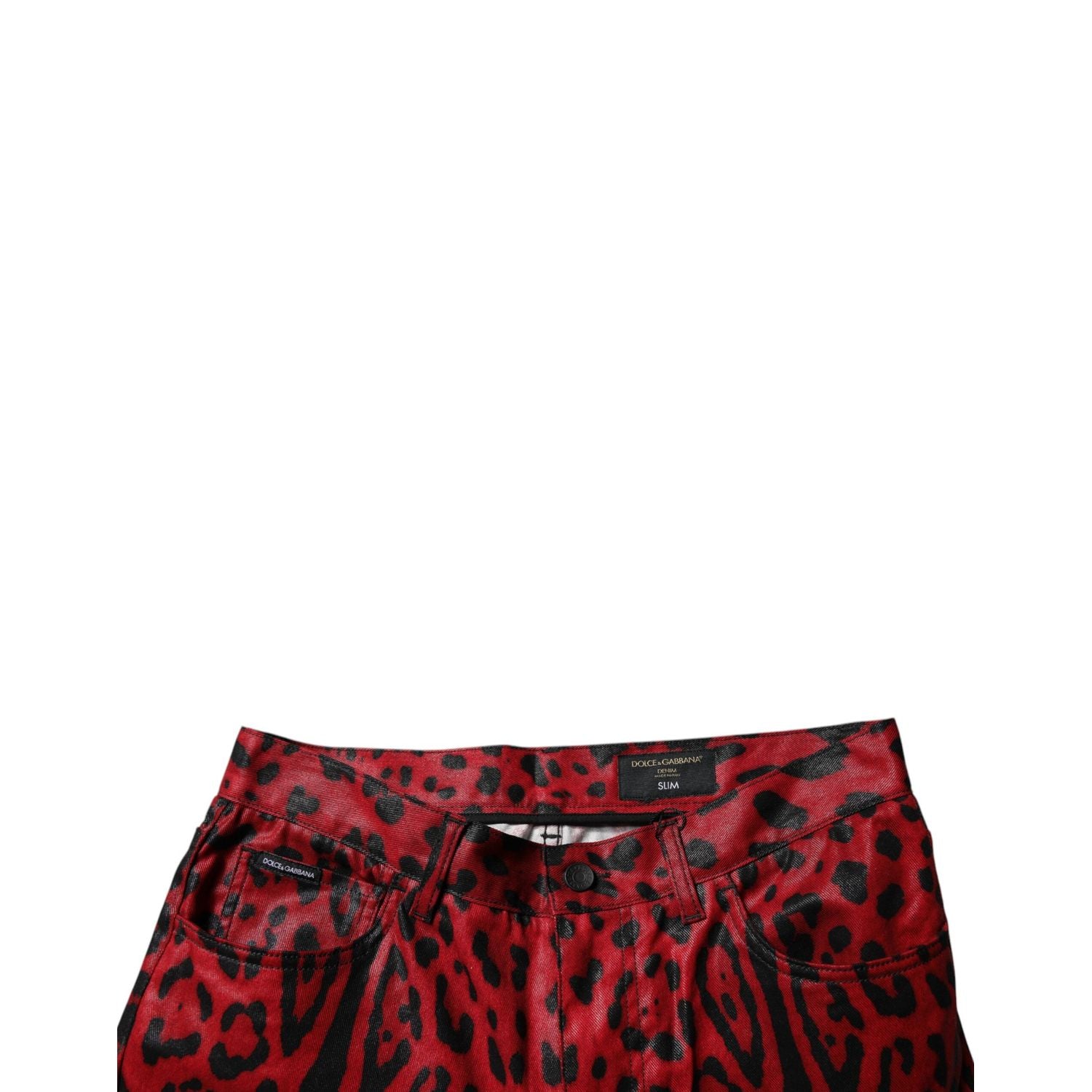 Dolce & Gabbana Red Leopard Cotton Slim Fit Denim Jeans