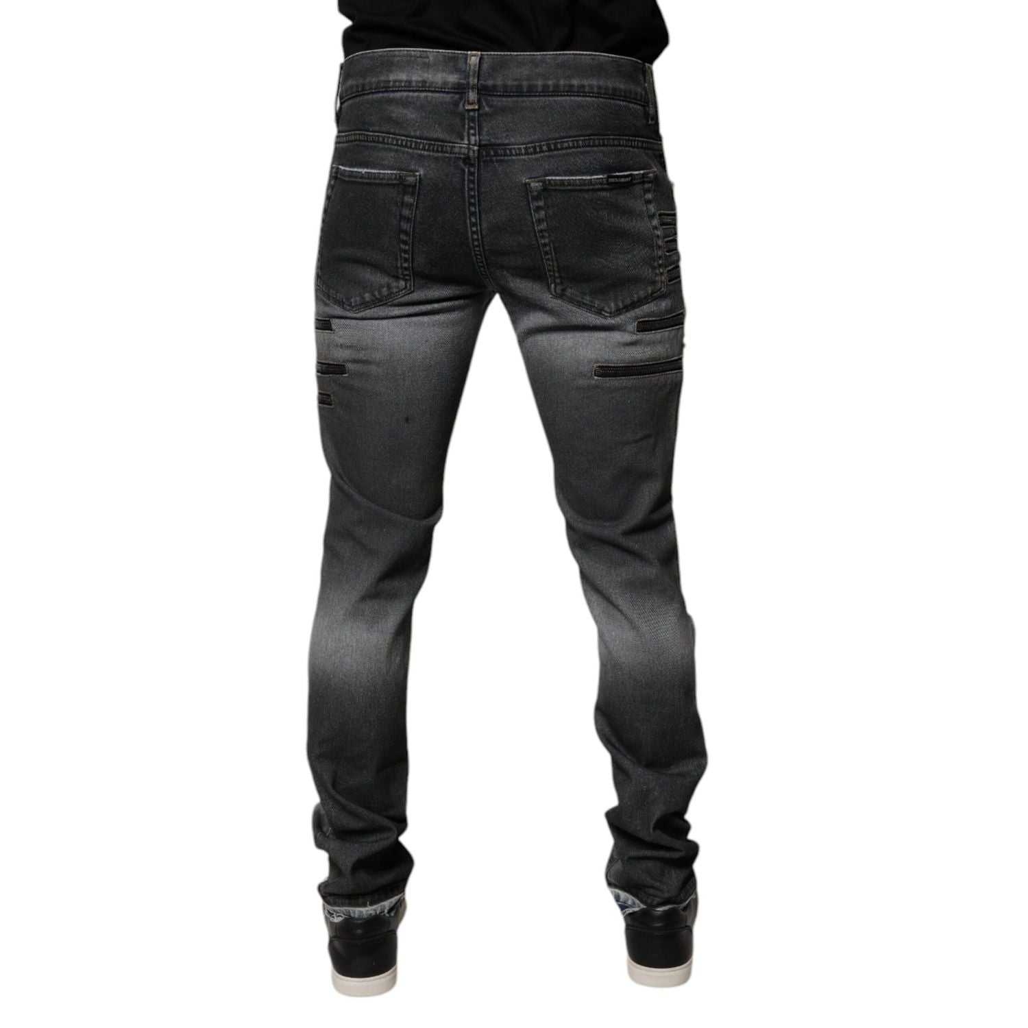 Dolce & Gabbana Dark Gray Tattered Cotton Skinny Denim Jeans