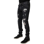 Dolce & Gabbana Black Tattered Cotton Skinny Men Denim Jeans PAN75182-48