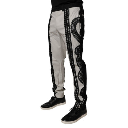 Dolce & Gabbana White Lace Trim Mid Waist Dress Formal Pants