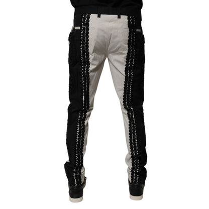 Dolce & Gabbana White Lace Trim Mid Waist Dress Formal Pants